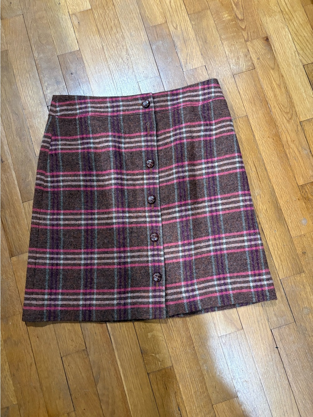Talbots Brown Plaid Mini Skirt with Pink & Cream Stripes